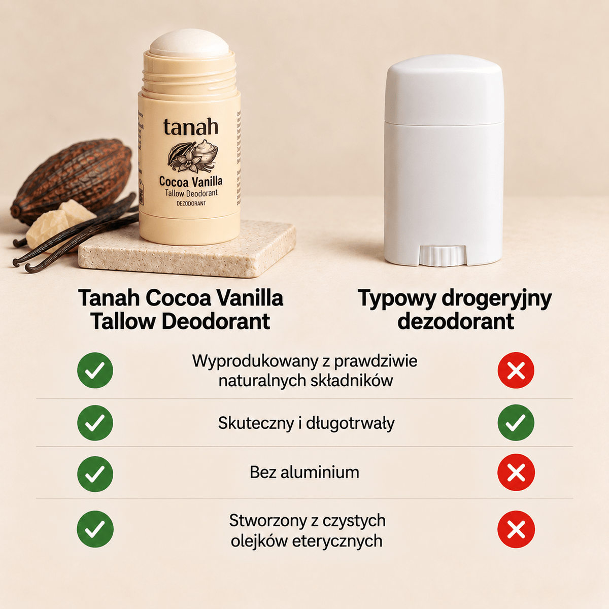 "Cocoa Vanilla" - naturalny dezodorant z łojem wołowym (70g)