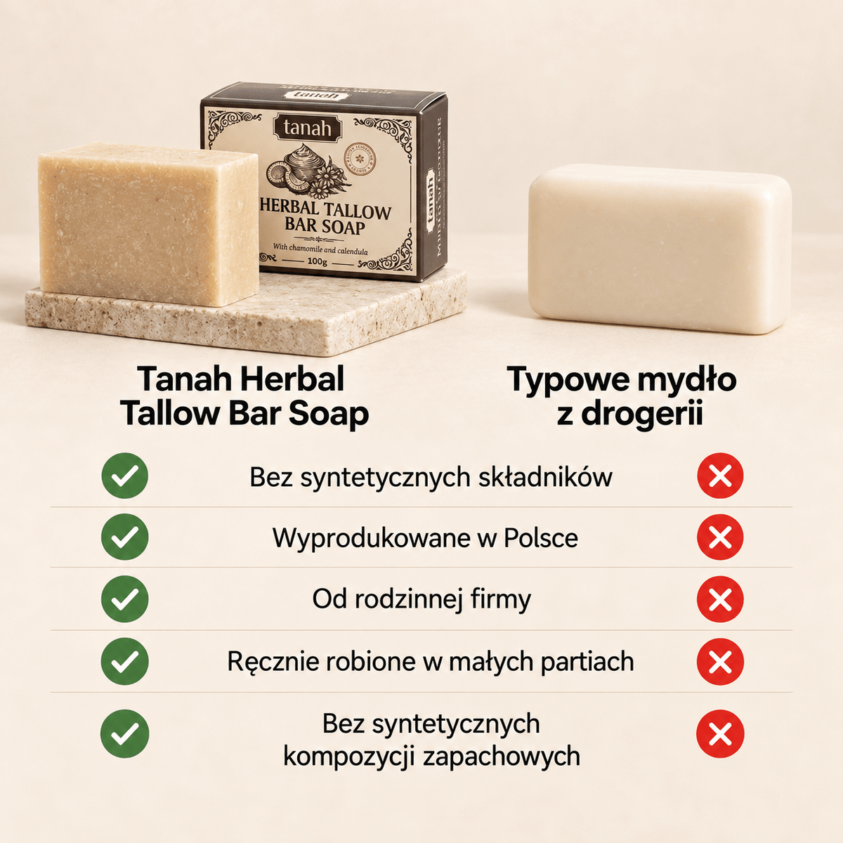 "Herbal Tallow" - mydło w kostce (100g)